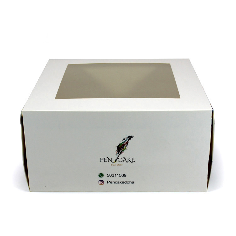 OEM Custom Logo Printed Food Grade White Cardboard Paper Birthday Gift Pastry Cake Box With Clear Window