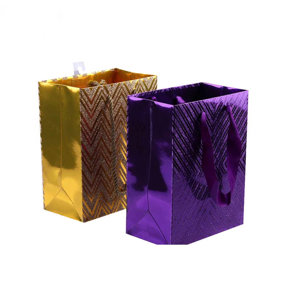 Shiny glittering packaging bag christmas wine bottle gift bag jewelry clothes shopping paper bag with handle