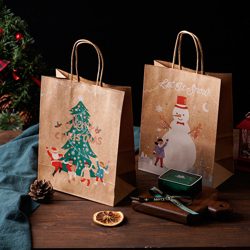 Christmas Day Brown Kraft Paper Gift Bags for Christmas Holiday Kraft Paper Bags