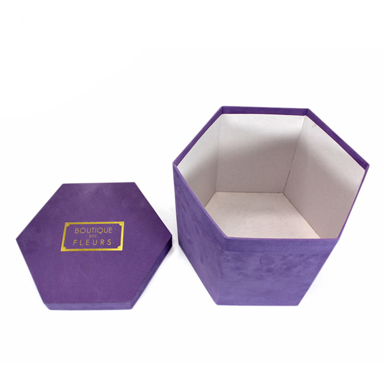 Luxury Hexagon Shape Roses Gift Box Cardboard Paper Packaging Velvet Box with Lid for Flowers