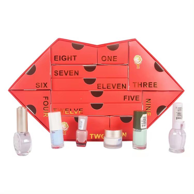 Lip Shape Matte Cosmetic Perfume Packaging Christmas Calendar Gift Box 12 Days Advent Calander